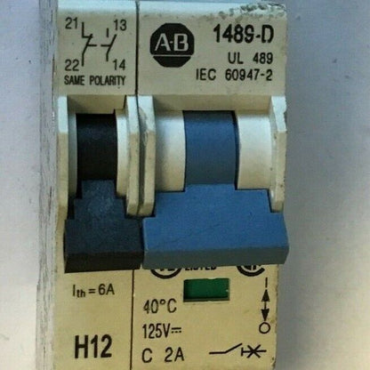 ALLEN BRADLEY 1489-D1C020 SER.A CIRCUIT BREAKER W/ 1489-ABH12 AUX. CURCUIT