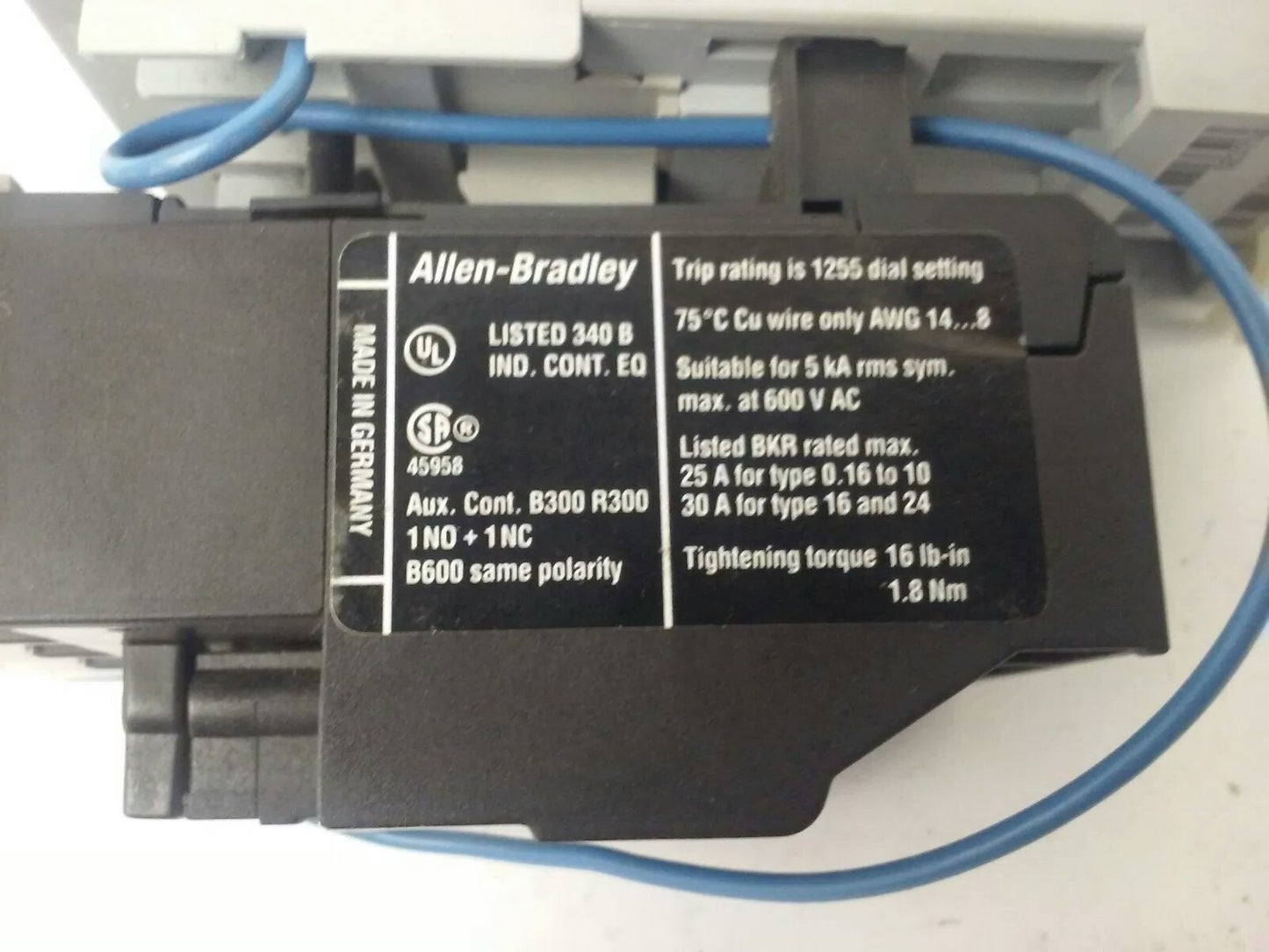 ALLEN BRADLEY 100-C09D*10 SER. A,CONTACTOR,3PH,600V,25A,24VDC COIL ,W/ 193-TAB24