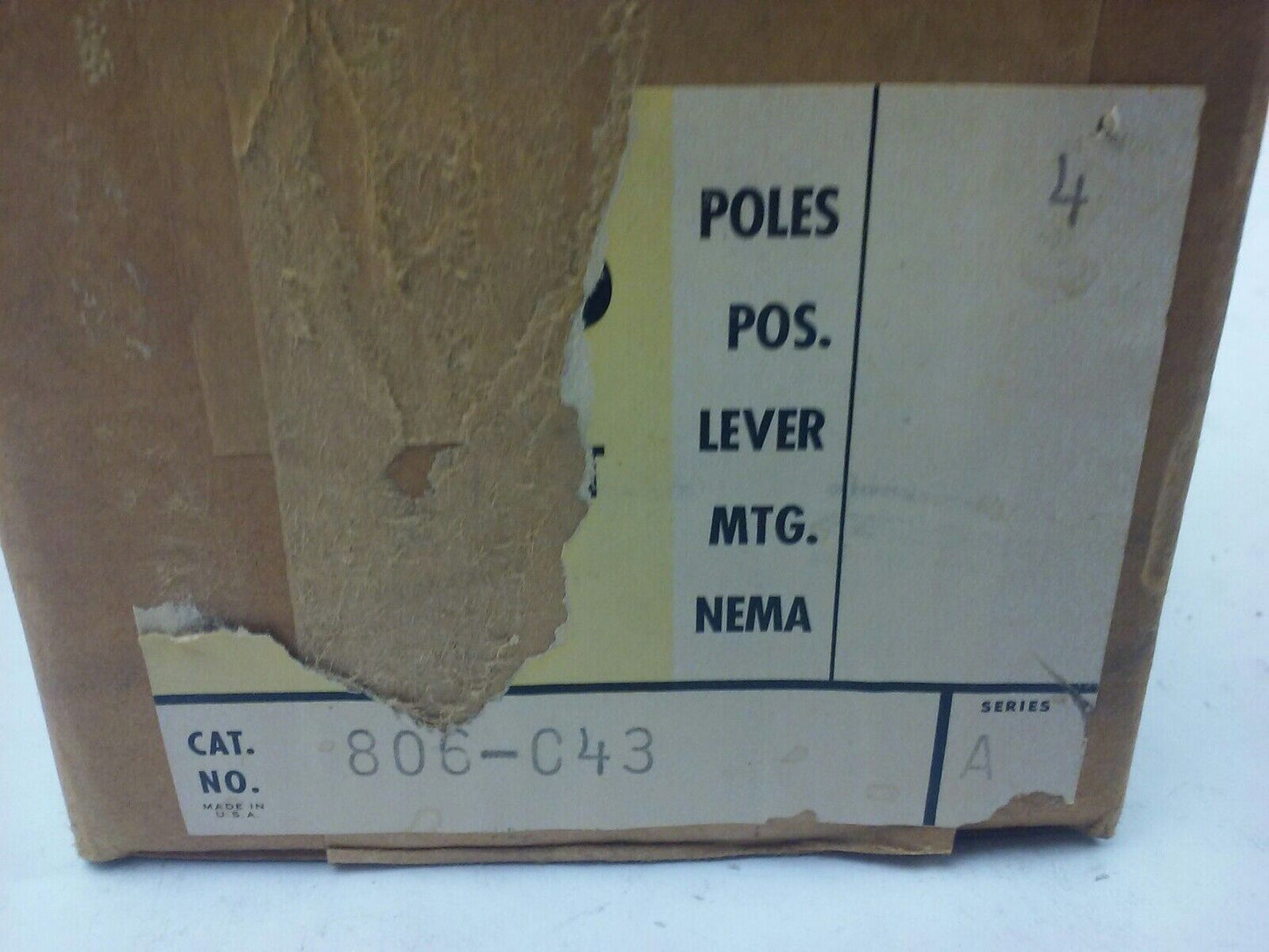 ALLEN BRADLEY 806-C43 SER. A, ROTARY PILOT SWITCH, 4P, FACRORY SEALED,LABEL TORN