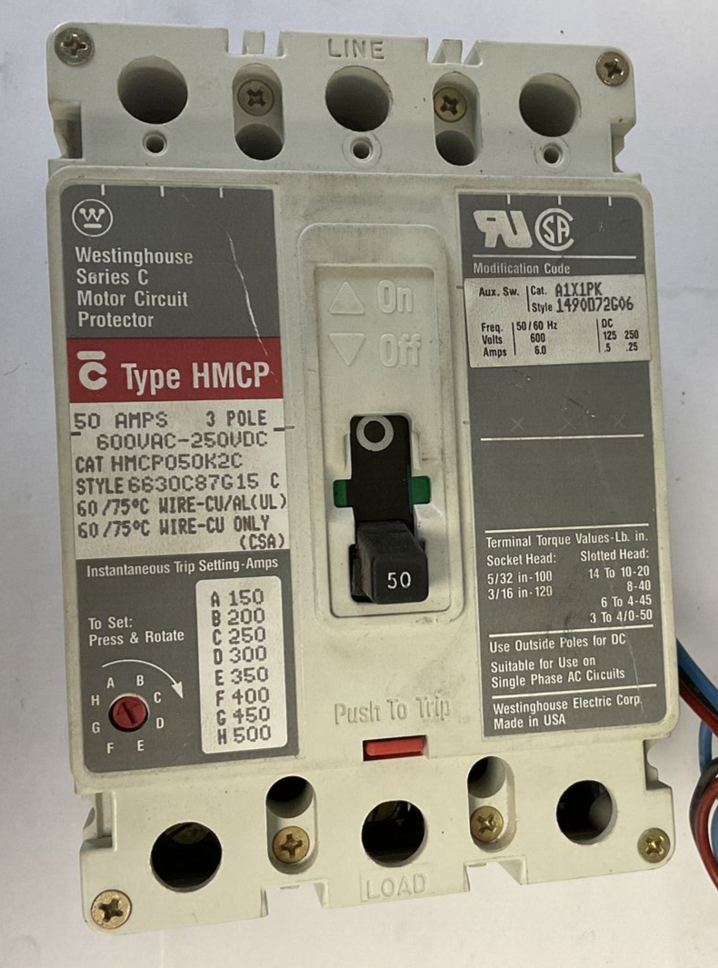 CUTLER HAMMER HMCP050K2C CIRCUIT BREAKER 50A 3POLE 600VAC-250VDC