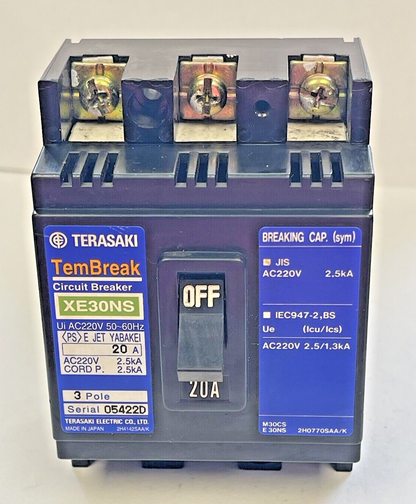 TERASAKI - XE30NS- CIRCUIT BREAKER - 3 POLE, 20 AMP, 50-60Hz, 220 VAC