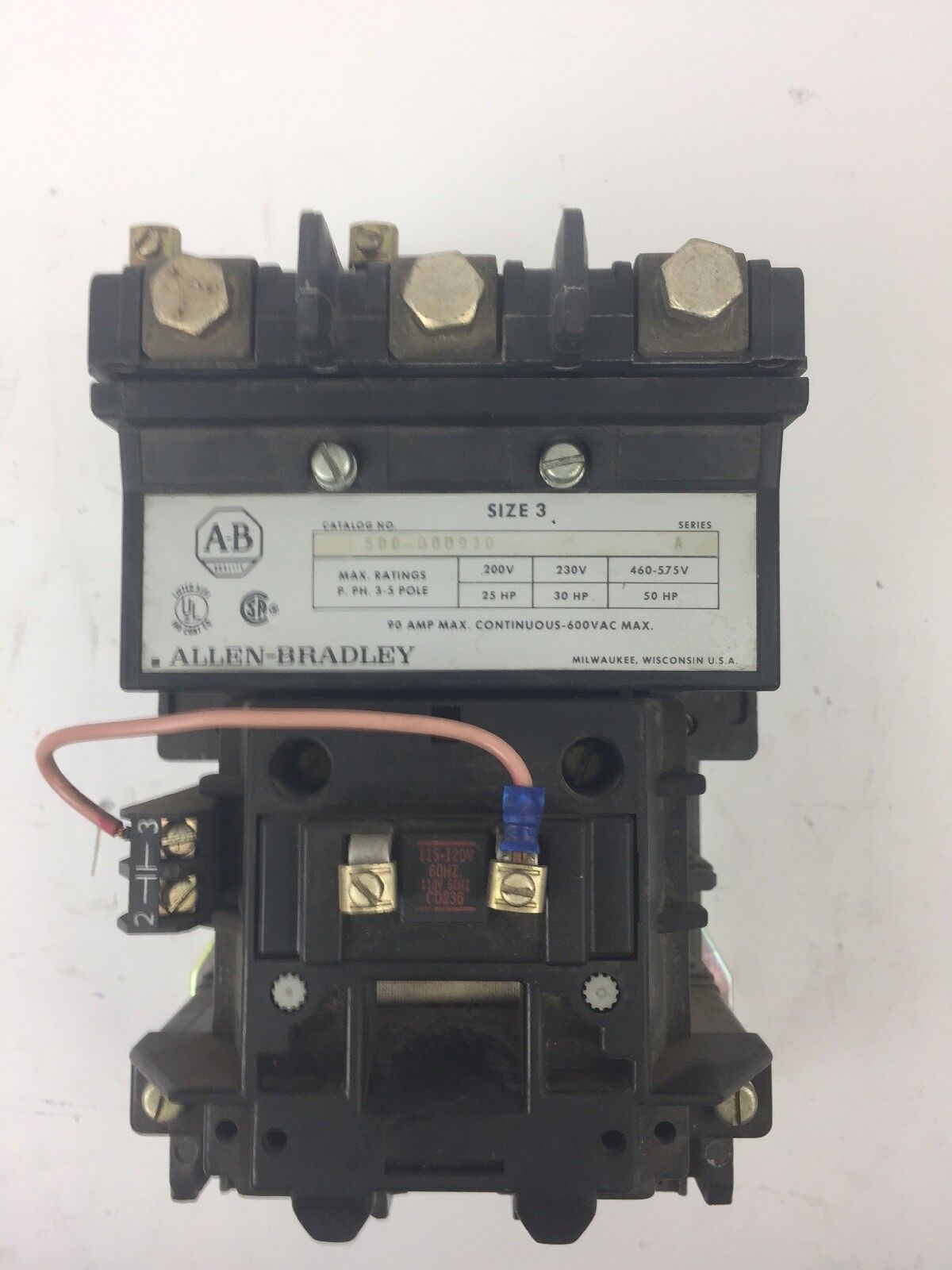 ALLEN BRADELY 500-DOD930 STARTER SIZE 3 600VAC 90A CD236 115-120V 60HZ 110V 50HZ