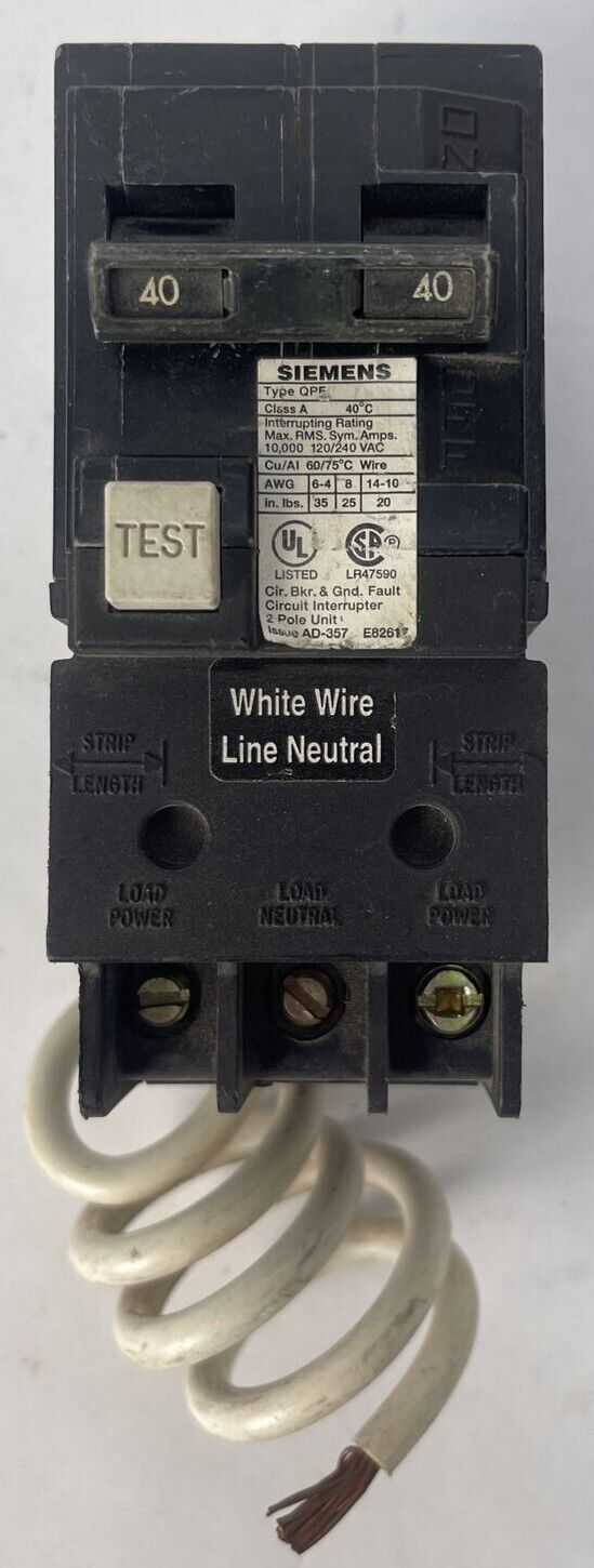 SIEMENS QPF240 CIRCUIT BREAKER GROUND FAULT 2POLE 40AMP 120/240VAC CLASS A