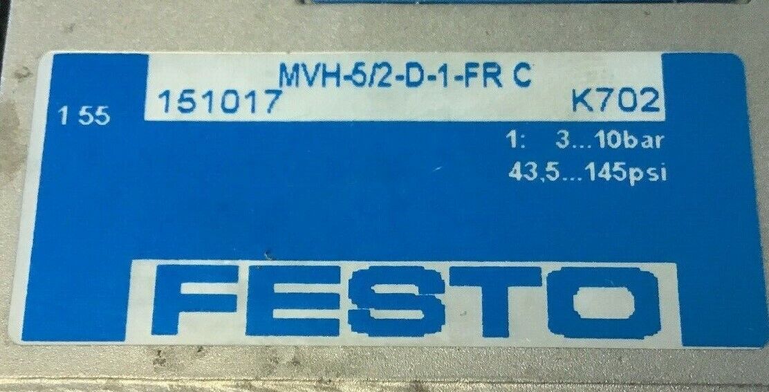 FESTO MVH-5/2-D-1-FR-C SOLENIOD VALVE W/FESTO MSV-3 20,4-26,4VDC 2,5W