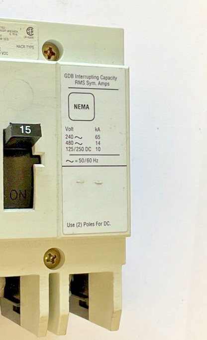 WESTINGHOUSE GDB 14K CIRCUIT BREAKER 15A 480VAC 3POLE 50/60HZ