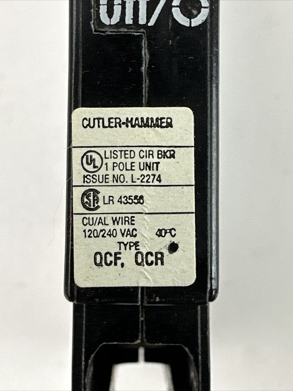 CUTLER HAMMER QCR1030T QUICKLAG INDUSTRIAL CIRCUIT BREAKER 30A 120/240VAC 1POLE