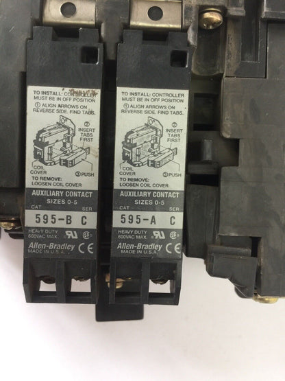ALLEN BRADLEY 509-B0D SIZE 1 STARTER 600VAC 27AMP 10HP W34 HEATERS 120V COIL