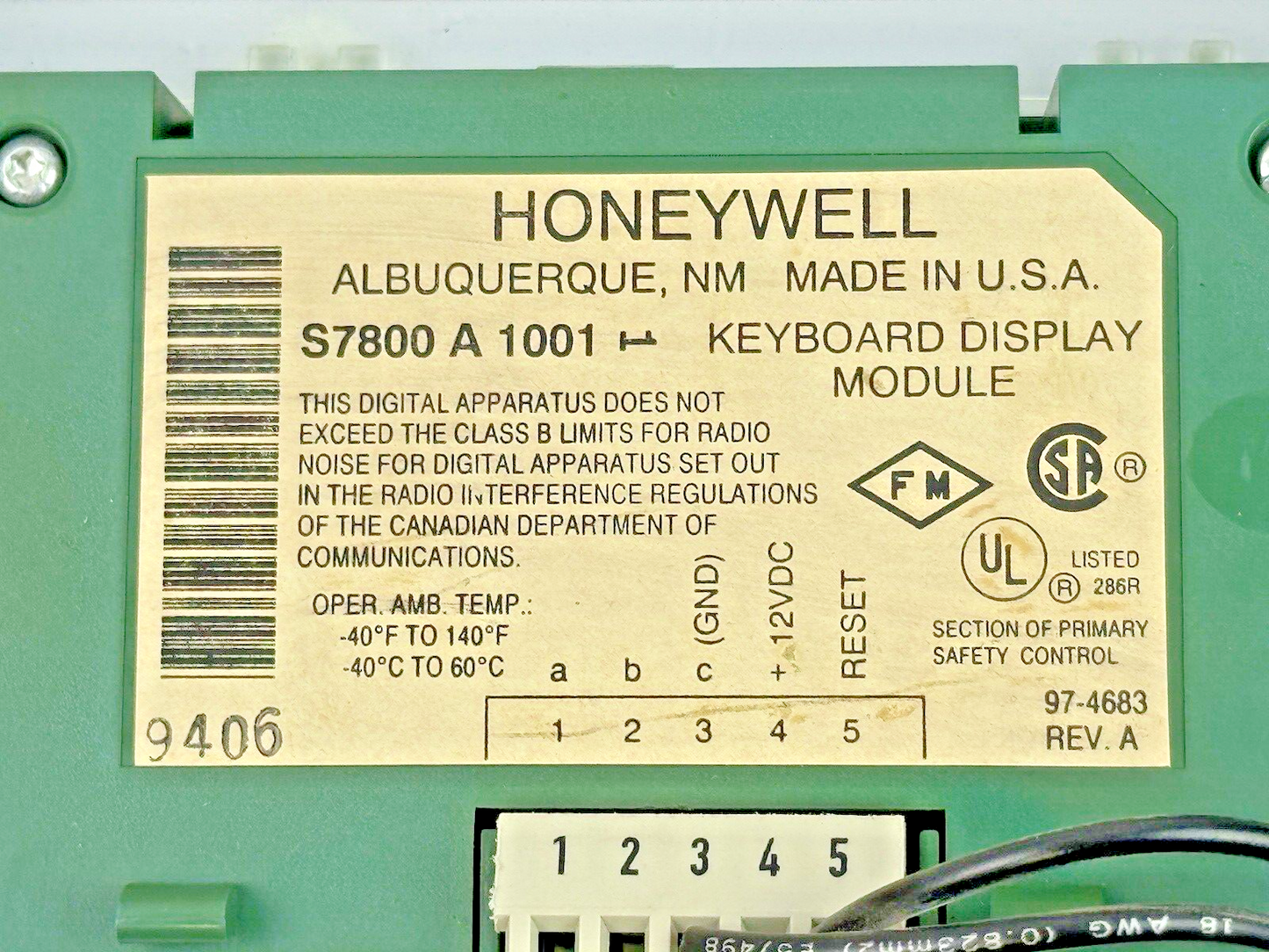 HONEYWELL - S7800 A 1001 REV. A - KEYBOARD DISPLAY MODULE IN CASE-BURNER CONTROL