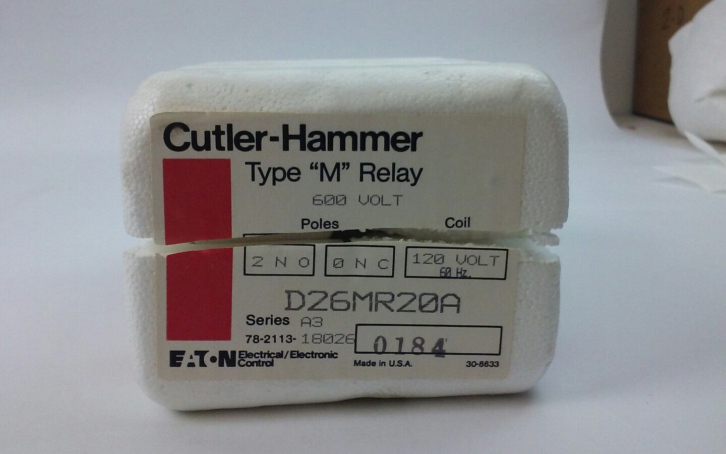 CUTLER HAMMER TYPE M RELAY 600V D26MR20A(LOT OF 10)