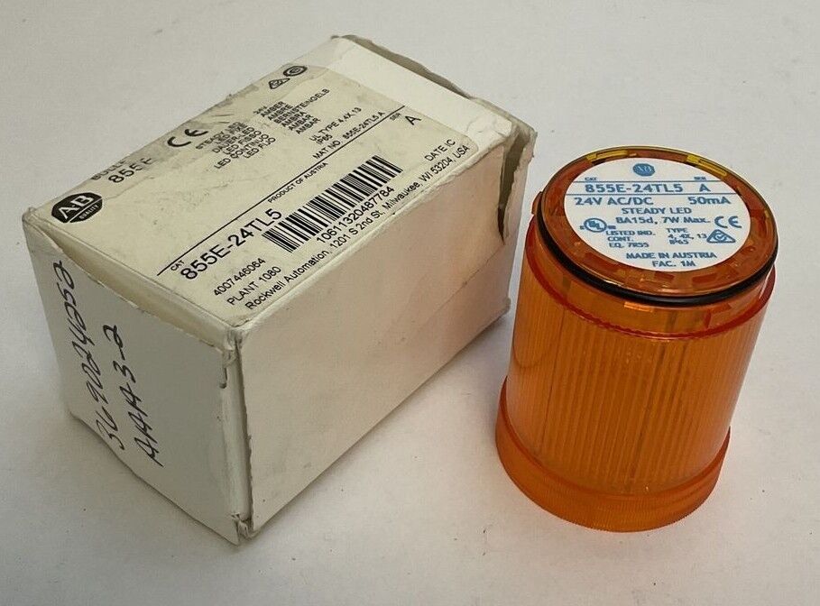 ALLEN BRADLEY 855E-24TL5 STEADY LED LIGHT 24V AMBER SER A 50mA BA15D 7W