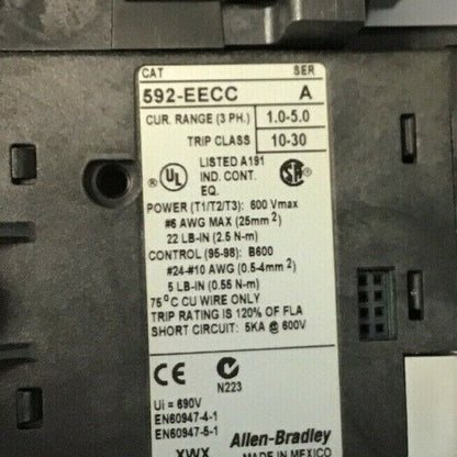 ALLEN-BRADLEY 509-BO*-E1+ SIZE 1 STARTER 120 V COIL  W/592-EECC W/595-A SER.C