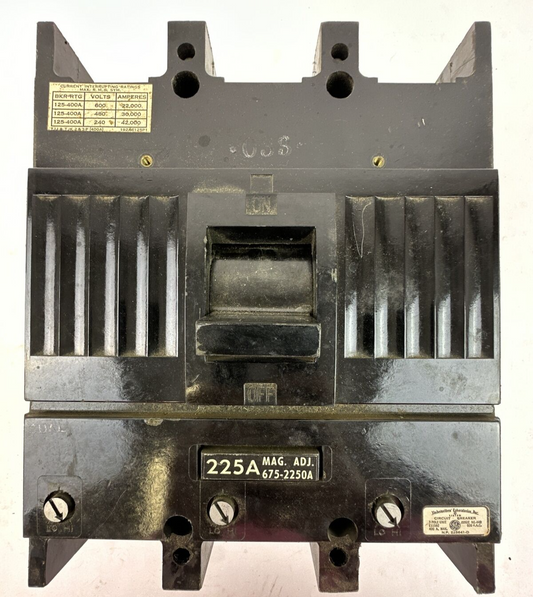 GE TJJ436225 CIRCUIT BREAKER 225AMP 3POLE 600VAC