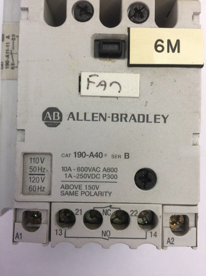 ALLEN BRADLEY MOTOR STARTER 190-P024 SER A 190-MN SER A 190-A40 SER B COIL 120V