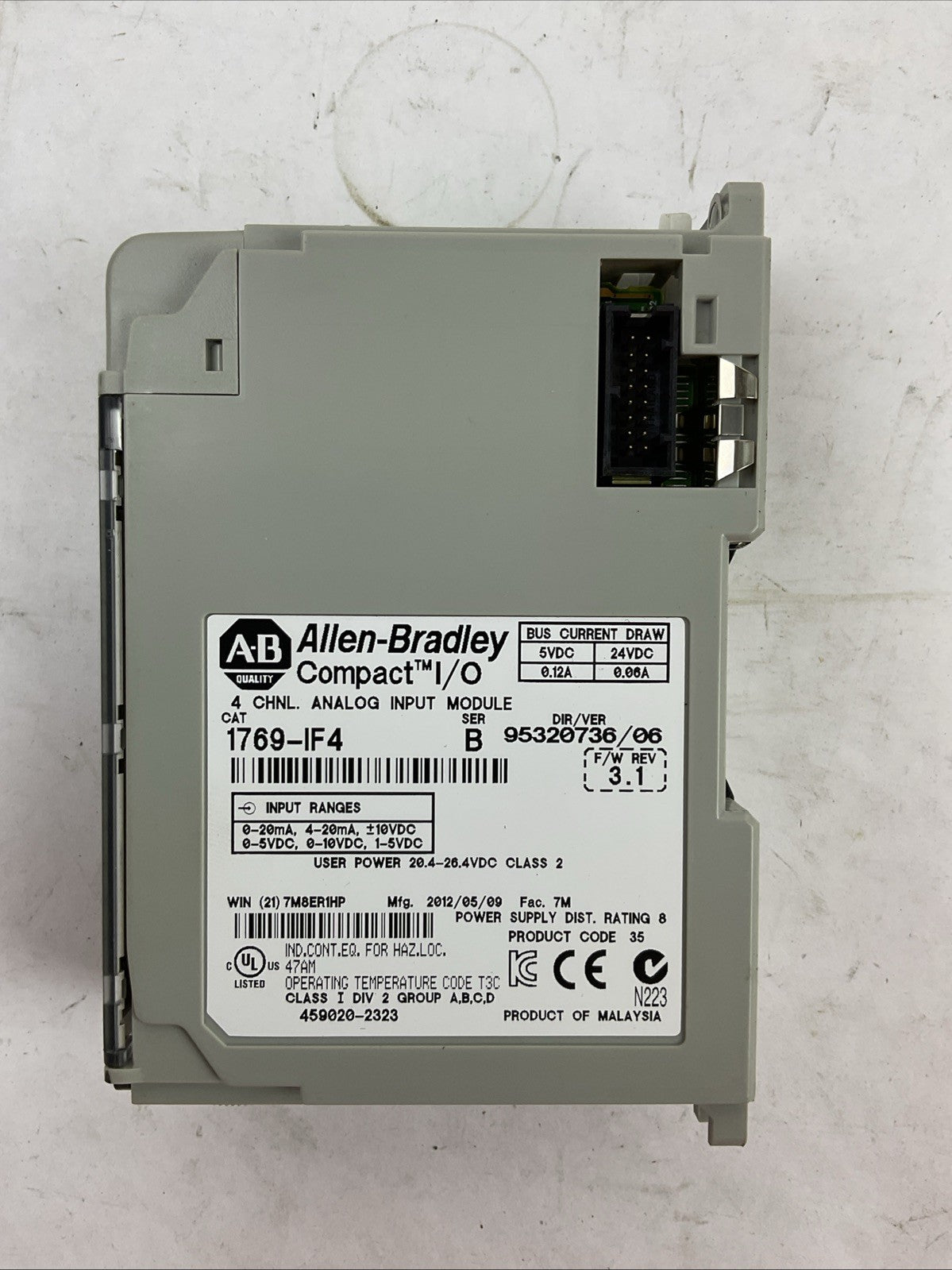ALLEN BRADLEY 1769-IF4 SER B F/W REV 3.1 DIR/VER 95320736/06 4 CHNL ANALOG INPUT