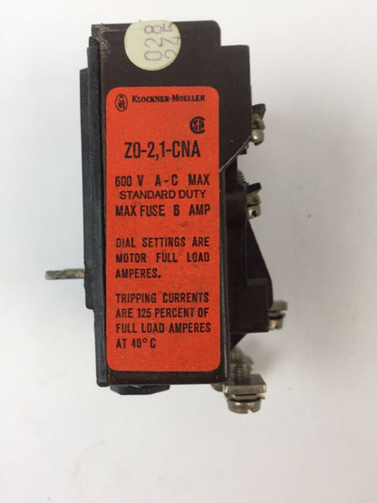 KLOCKNER MOELLER Z0-2,1-CNA BIMETAL RELAY 600VAC 1.2-2.1AMP