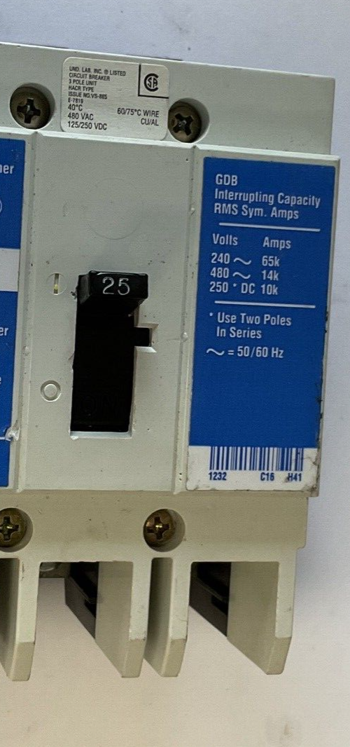 WESTINGHOUSE GDB 14K CIRCUIT BREAKER 25A 480VAC 3POLE 50/60HZ GDB3025