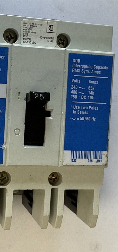 WESTINGHOUSE GDB 14K CIRCUIT BREAKER 25A 480VAC 3POLE 50/60HZ GDB3025
