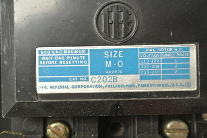 I-T-E C202B1 / INTEGRAL H.P. MANUAL STARTER / 2-POLE / 115-/230V / NEW SURPLUS