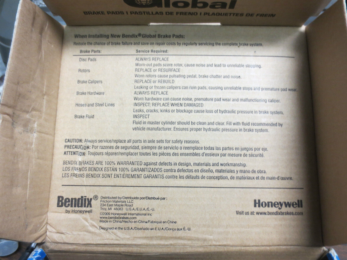 BENDIX GLOBAL MRD465 SEMI-MET DISC BRAKE PADS - NEW, SEALED fits HONDA ACCORD