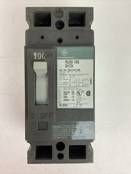 GE TED124Y100 MOLDED CASE SWITCH 2POLE 100AMP 480VAC 250VDC MODEL 3