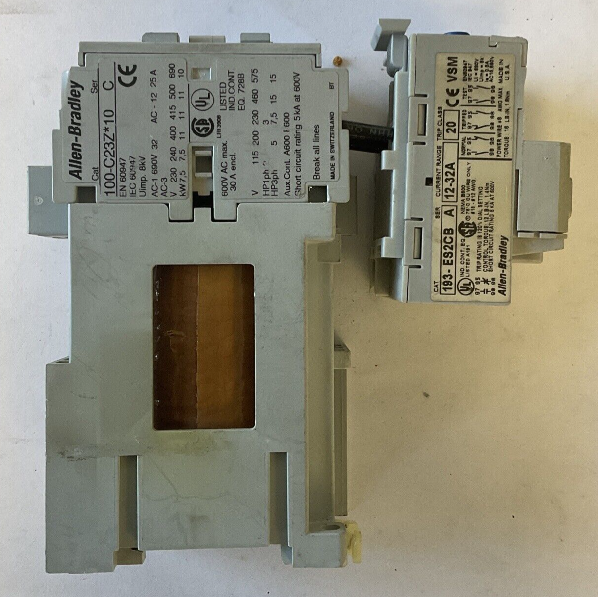 ALLEN BRADLEY 100-C-23Z*10 CONTACTOR W/ 193-ES2CB OVERLOAD SER.C 600VAC 30A