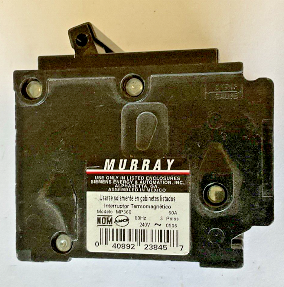 MURRAY MP360 CIRCUIT BREAKER 240VAC 60A 3POLE 60HZ TYPE MP-T