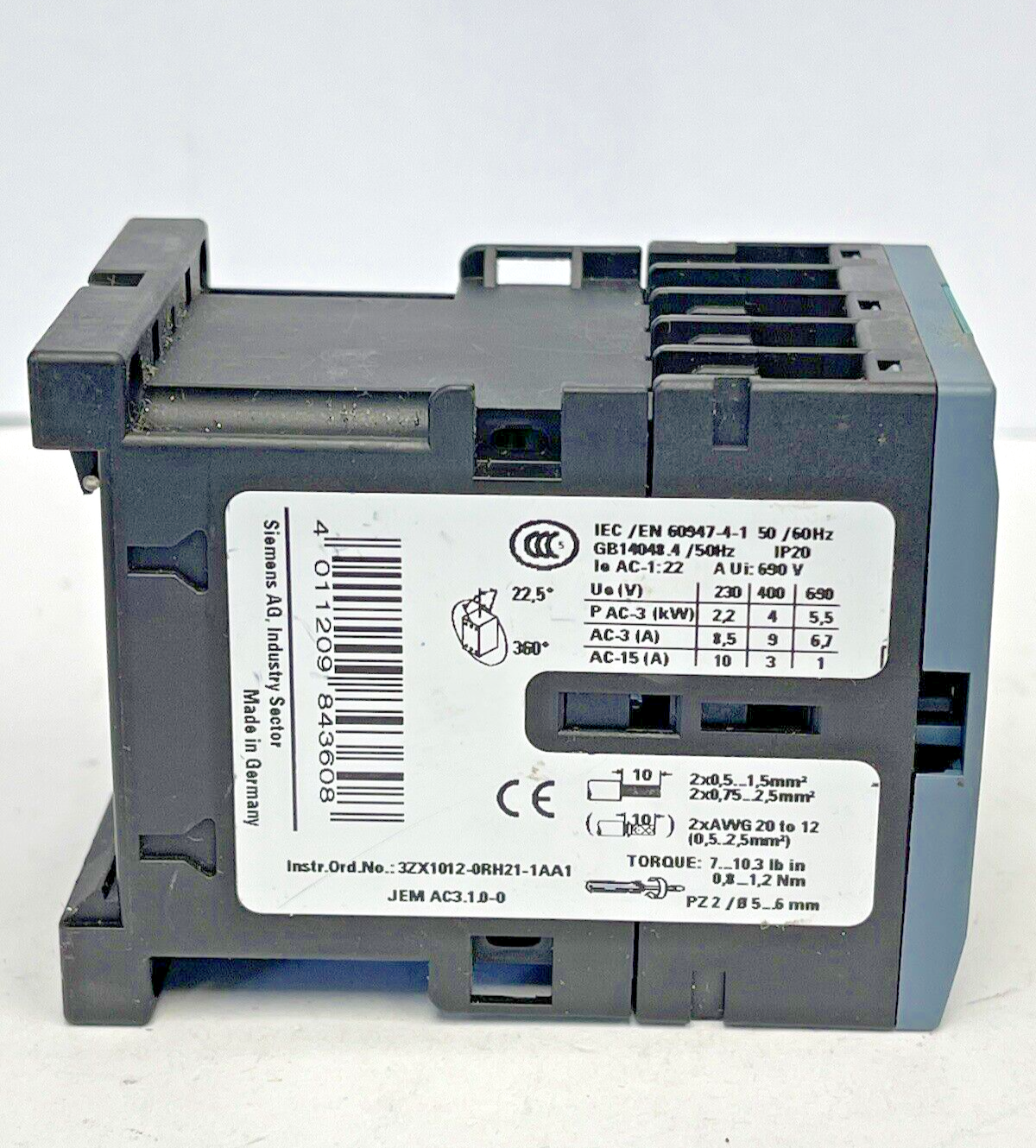 SIEMENS - 3RT2016-1FB42 -AUXILIARY CONTACT-AC-3e/AC-3,9 A,4 kW/400 V, 3-p, 24VDC