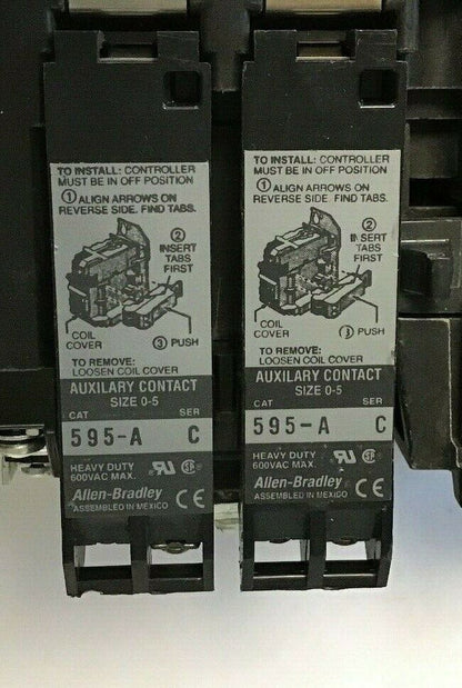 ALLEN-BRADLEY 509-BO*-E1+ SIZE 1 STARTER 120 V COIL  W/592-EECC W/595-A SER.C