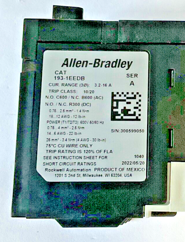 ALLEN-BRADLEY 193-1EEDB OVERLOAD RELAY SER.A E100 3.2-16A
