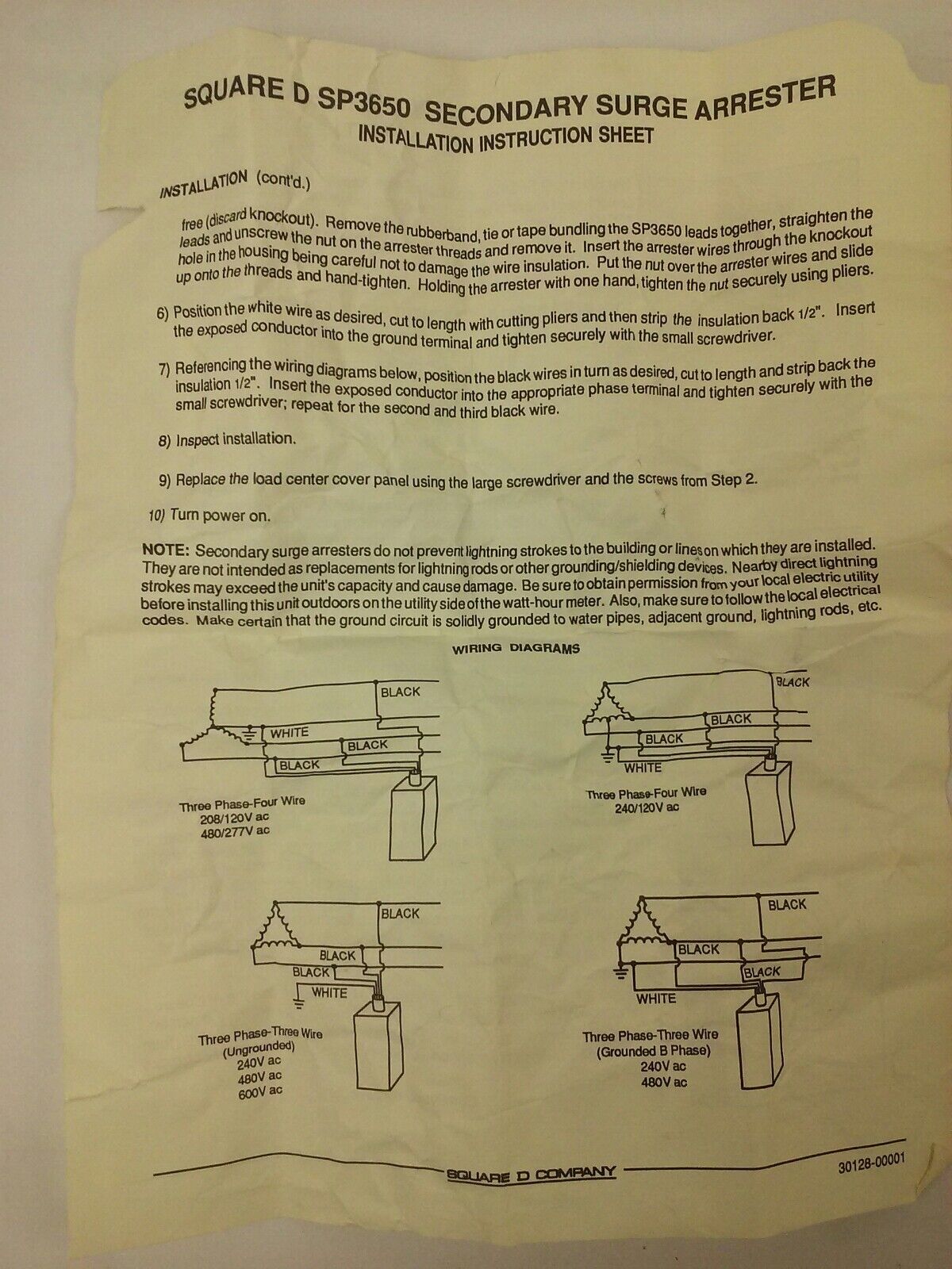 SQUARE D SP3650 SER.1 SECONDARY SURGE ARRESTER,650VAC,3-4 WIRE@ 600VAC,NEW OTHER