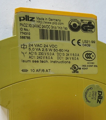 PILZ PNOZ X3 SAFETY RELAY 24VAC 24VDC 3N/O 1N/C 1SO 50-60HZ