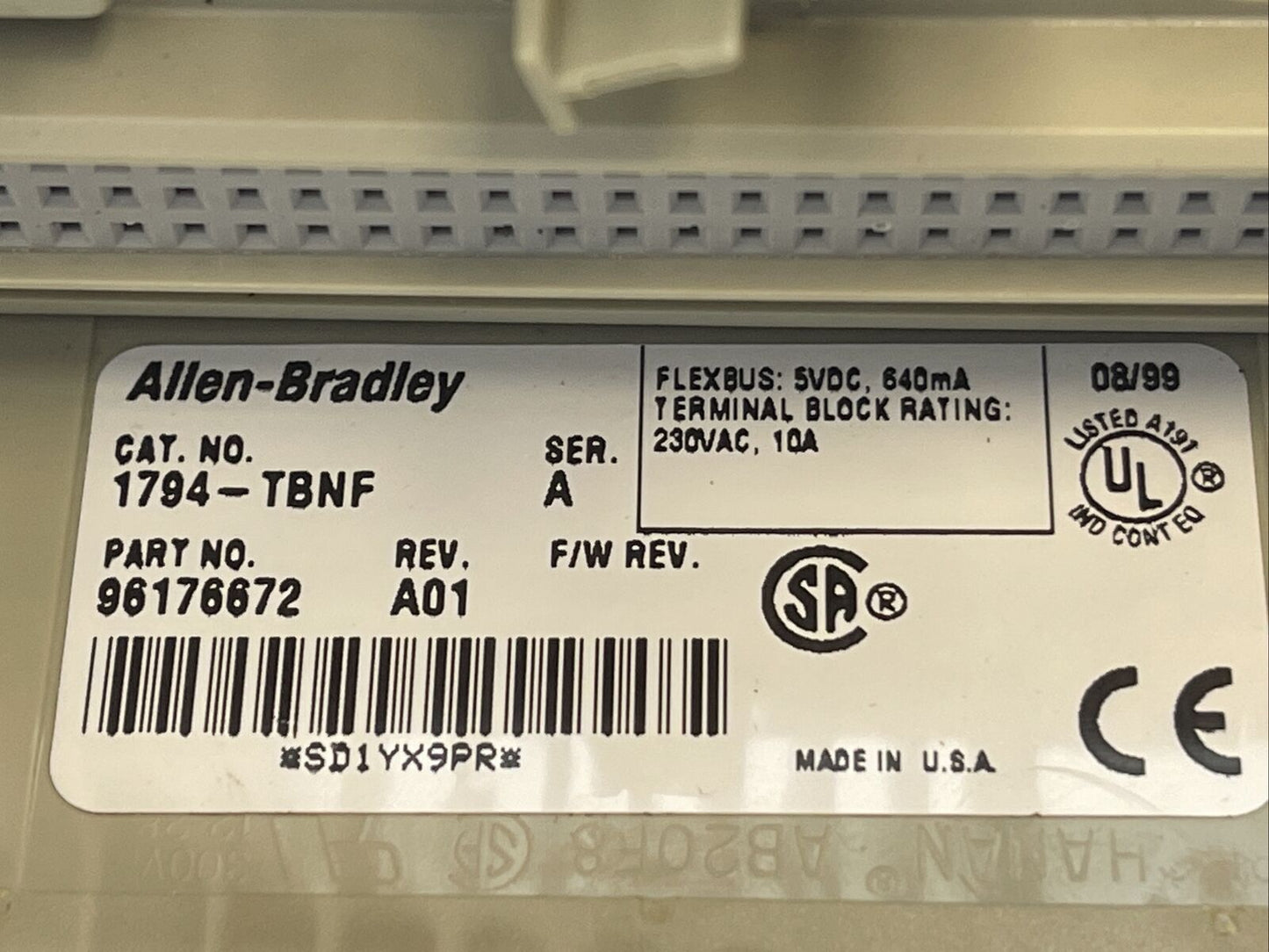 ALLEN BRADLEY 1794-TBNF TERMINAL BASE SER A REV A01 FLEXBUS 5VDC
