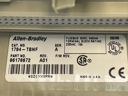 ALLEN BRADLEY 1794-TBNF TERMINAL BASE SER A REV A01 FLEXBUS 5VDC
