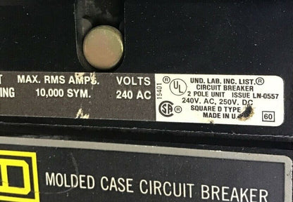 SQUARE D 20AMP 240VAC 250VDC CIRCUIT BREAKER FA22020AC GREY LABEL 60HZ
