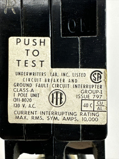 ITE QFI-B020 GROUND FAULT INTERRUPTER EQ-P 1POLE PLUG IN 20AMP 120VAC CLASS A