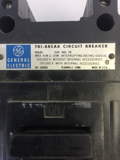 GE TB43F TRI-BREAK CIRCUIT BREAKER 600VAC 300A TRIP A6KA CURRENT LIMITING FUSES