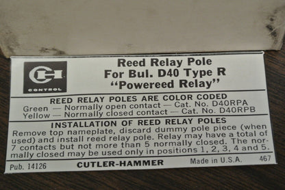 BOX of 2 / CUTLER-HAMMER D40RPB REED RELAY / N.C. / NEW SURPLUS