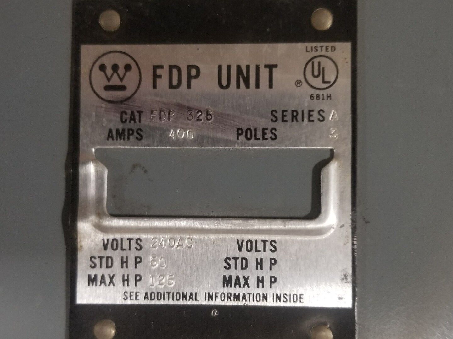 CH WESTINGHOUSE FDP FDP325 400 AMP 240VAC FUSE PANELBOARD SWITCH