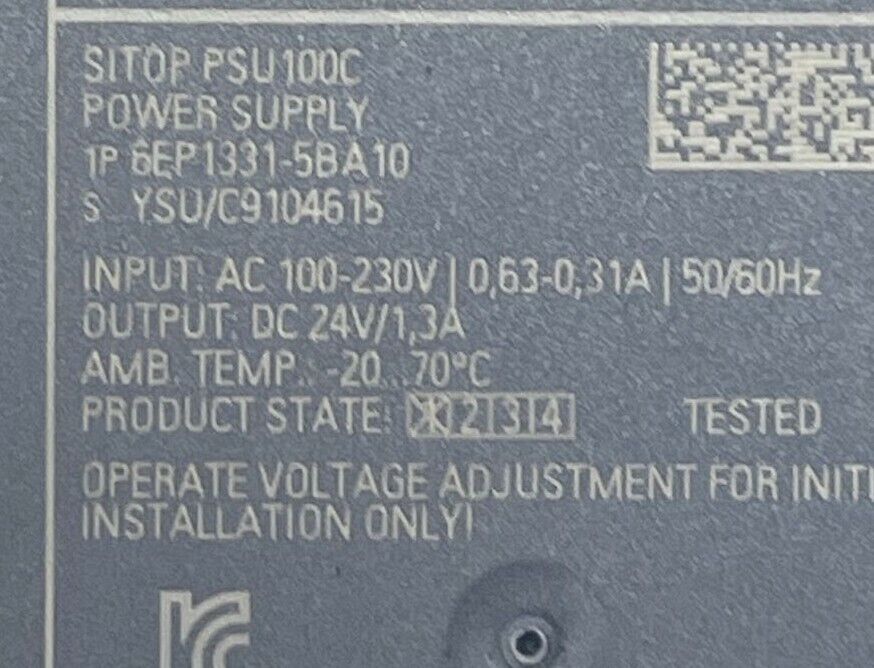 SIEMENS 6EP1331-5BA10 SITOP PSU100C POWER SUPPLY INPUT 100-230VAC OUTPUT 24VDC