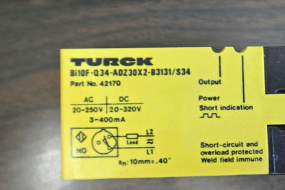 TURCK Q34 / Bi10F-Q34-ADX30X2-B3131/S34 INDUCTIVE PROXIMITY SENSOR / NEW SURPLUS