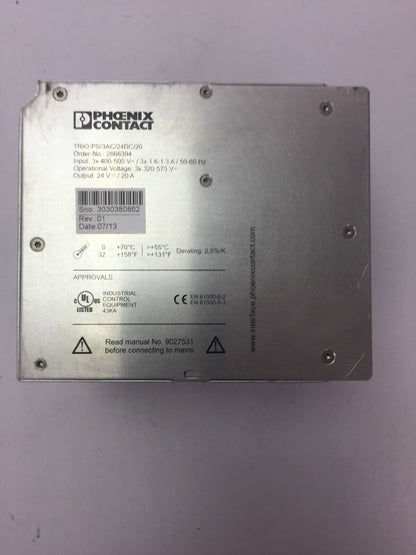PHOENIX CONTACT TRIO-PS/3AC/24DC/20 POWER SUPPLY OUTPUT 24VDC 20A