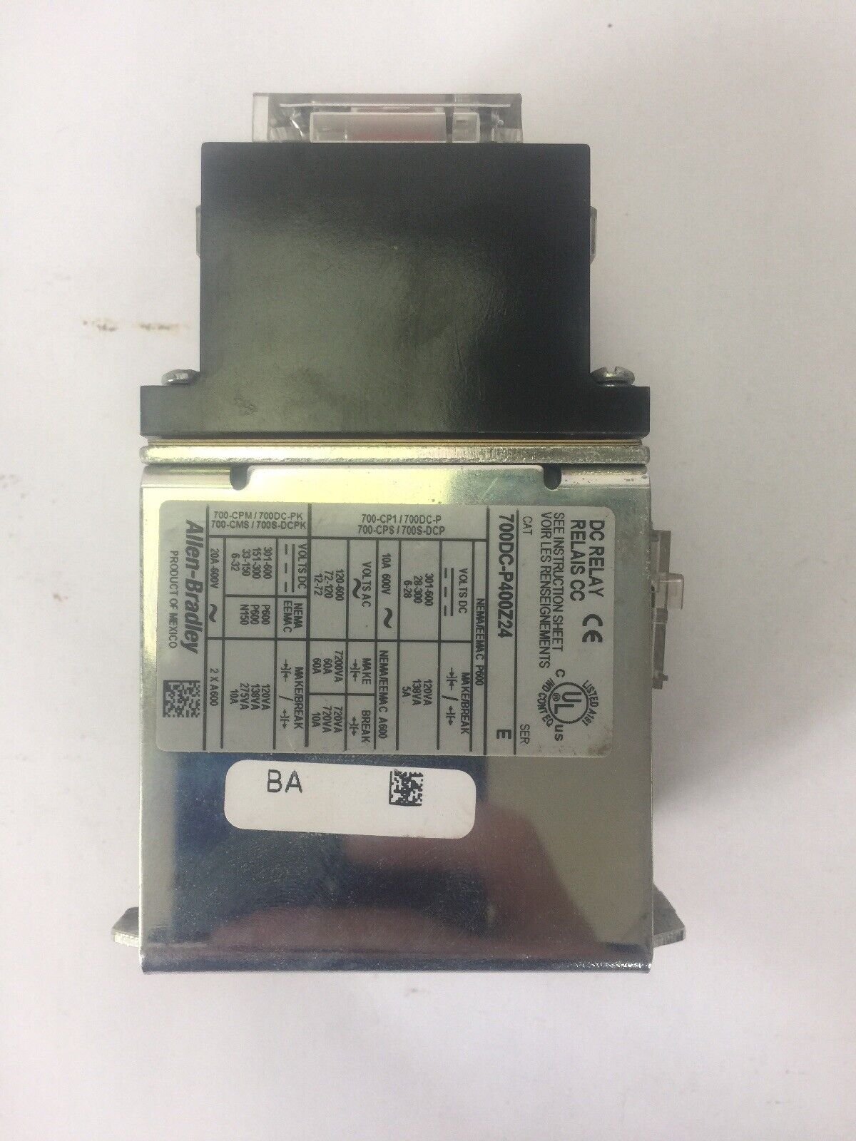 ALLEN BRADLEY 700DC-P400Z24 DC RELAY SER E 600V PD714 COIL 24VDC BULLETIN 700DC