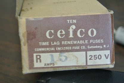 BOX of 10 / CEFCO R15 RENEWABLE FUSES / 15A / 250V / NEW SURPLUS