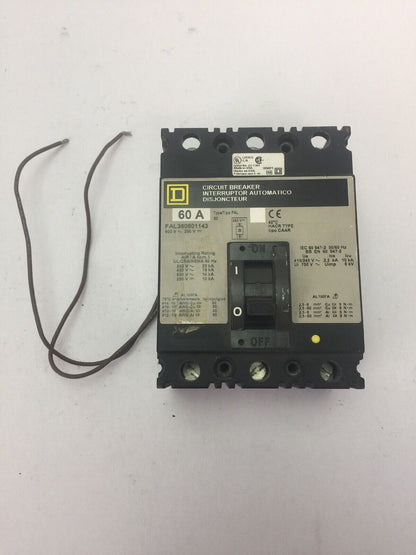 SQUARE D FAL360361143 CIRCUIT BREAKER 60A 600VAC 250VDC 3 POLE