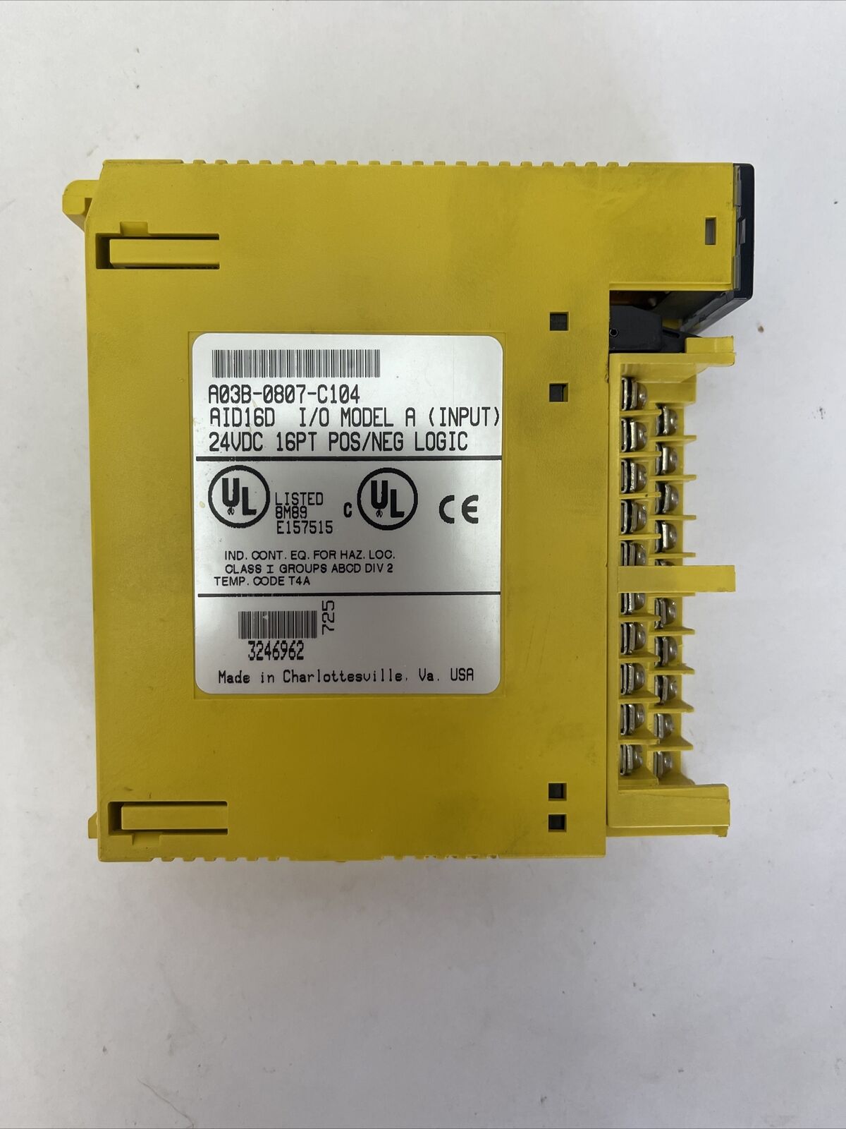 FANUC A03B-0807-C104 AID16D  I/O MODEL A INPUT 24VDC 16PT POS/NEG LOGIC *NO DOOR