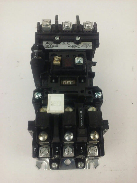 ALLEN BRADLEY 500F-BOD930 SER. C STARTER, SIZE 1, 27A, 600V, 120V COIL, W39,USED