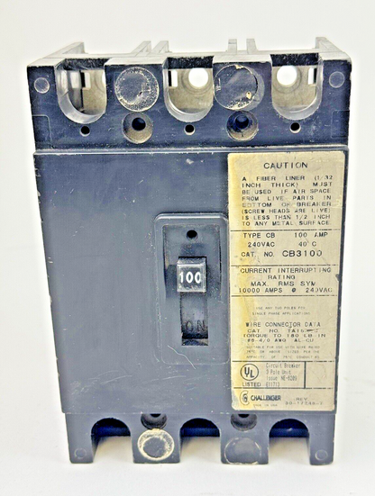 CHALLENGER - CB3100 - CIRCUIT BREAKER - 100A/3 POLE/240 VAC *NO FIBER LINER