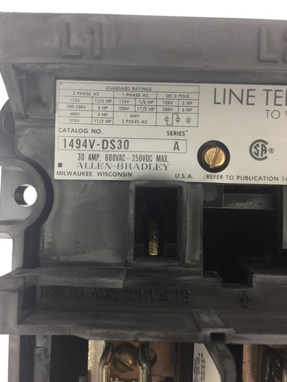 ALLEN BRADLEY 1494V-DHL233 FUSIBLE DISCONNECT SWITCH KIT 30A 250V TYPE 1,3,3R,12