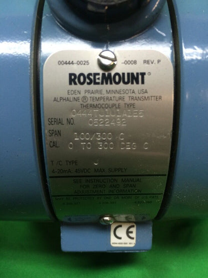 ROSEMOUNT ALPHALINE TEMPERATURE TRANSMITTER THERMOCOUPLE 0444TJ1U1A1E5