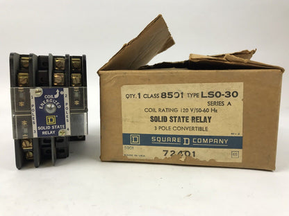 Square D 8501 LSO-30 Solid State Relay 120 V 50-60 HZ 3 Pole Convertible